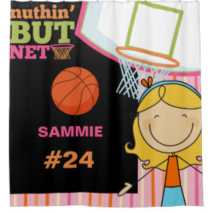 Personalized Name and Number Girls Basketball Shower Curtain