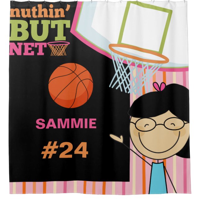 Personalized Name and Number Girls Basketball Shower Curtain (Front)
