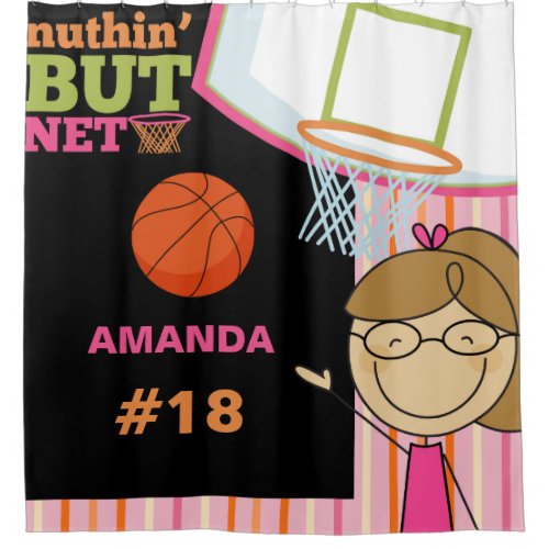 Personalized Name and Number Girls Basketball Shower Curtain