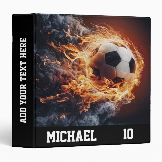 Personalized Name And Number Soccer Ball Football  3 Ring Binder (Front/Spine)
