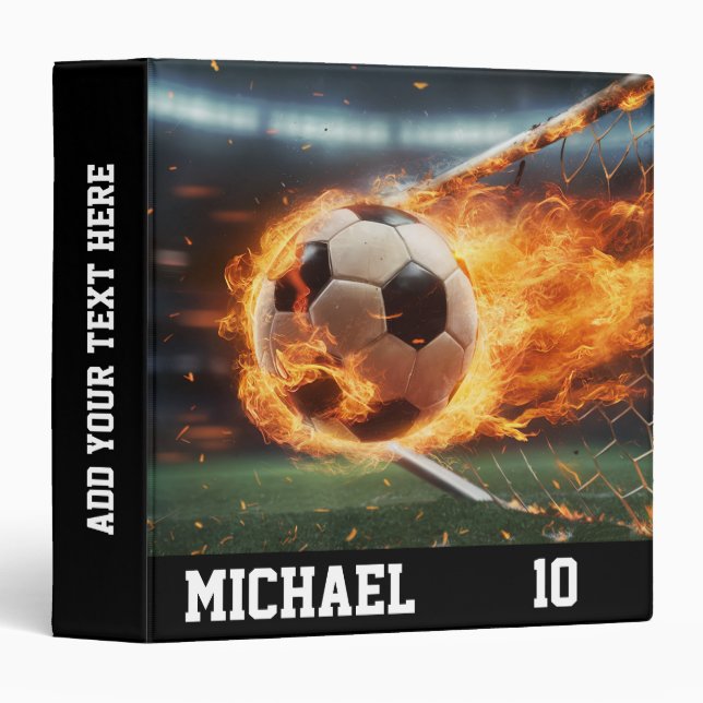 Personalized Name And Number Soccer Ball Football  3 Ring Binder (Front/Spine)