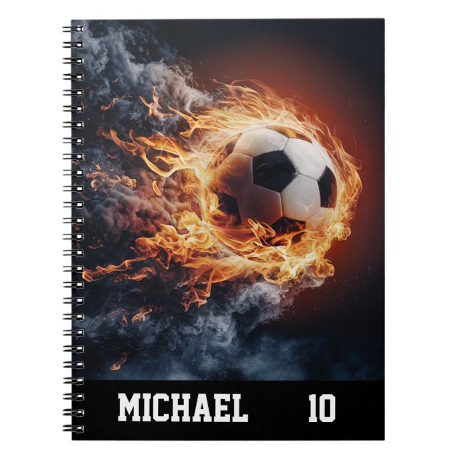 Personalized Name And Number Soccer Ball Football  Notebook (Front)