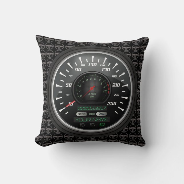 Personalized Name and Number Speedometer Throw Pillow (Front)