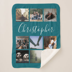 Personalized name and photo collage typography sherpa blanket