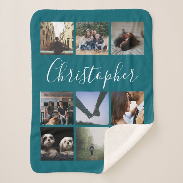 Personalized name and photo collage typography sherpa blanket (Front)