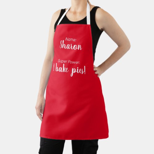 Personalized Name And Super Power Pies Red Apron