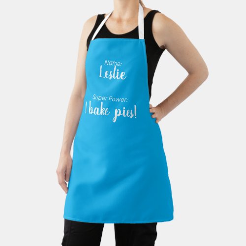 Personalized Name And Super Power Pies Sky Blue Apron