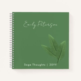Personalized Name and Title, Sage Green Leaves 