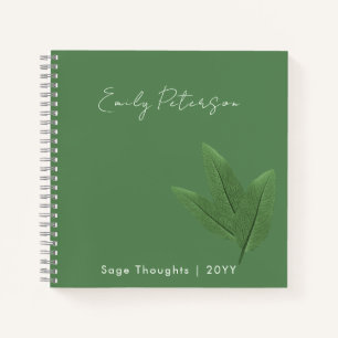 Personalized Name and Title, Sage Green Leaves Notebook