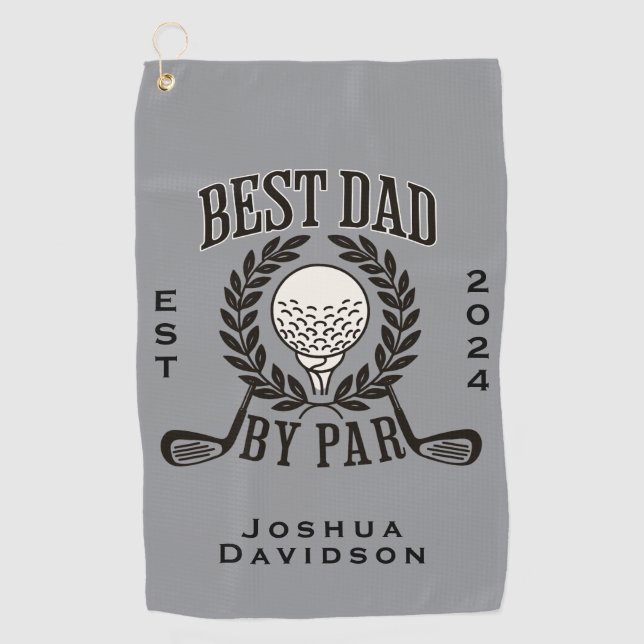 Personalized Name and Year Best Dad by Par Golf Towel (Front)