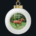 Personalized Name and Year Horse Photo Ceramic Ball Christmas Ornament<br><div class="desc">Ornament with a photo and name of your own horse with dated yaer. Make your own horse photo ornament quickly and easily - lots of ornament types available in the Paper Grape Zazzle Store Pet Ornament Collection!</div>