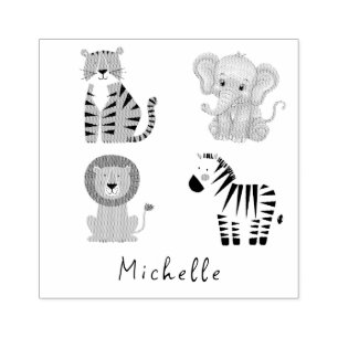 Personalized Name Animal elephant Tiger Lion Zebra Rubber Stamp