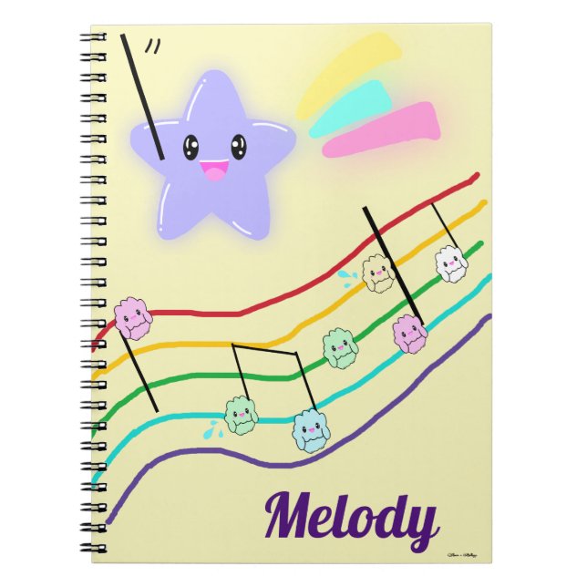 Personalized Name Animal Music Notes Score Kawaii Notebook (Front)