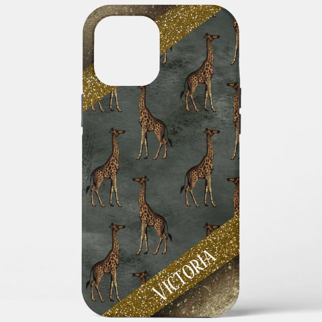 Personalized Name Animal Print Gold Glitter Case-Mate iPhone Case (Back)