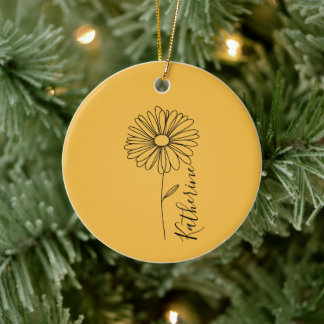 Personalized name April daisy Birth Flower Ceramic Ornament