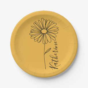 Personalized name April daisy Birth Flower Paper Plates