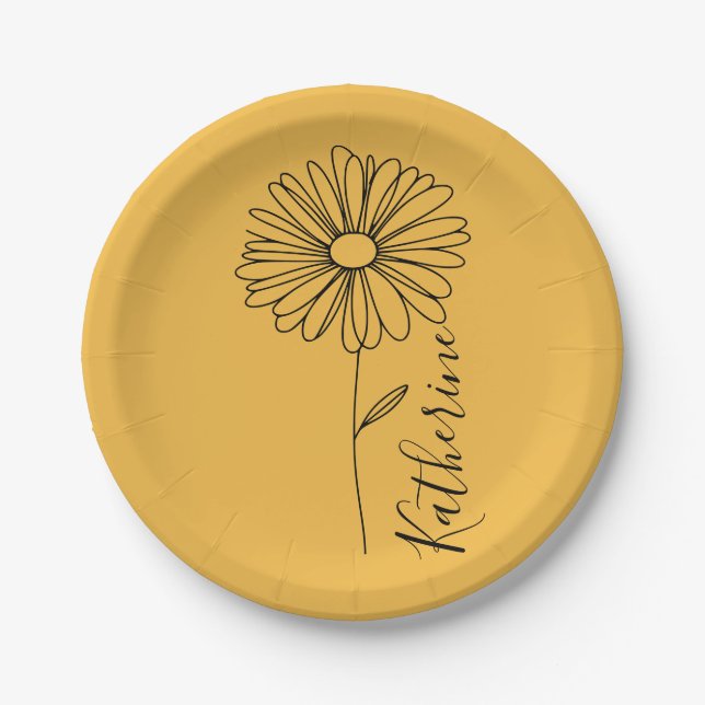 Personalized name April daisy Birth Flower Paper Plates (Front)