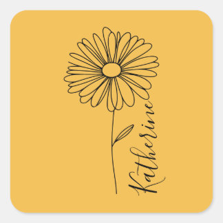 Personalized name April daisy Birth Flower Square Sticker