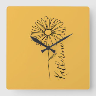 Personalized name April daisy Birth Flower Square Wall Clock
