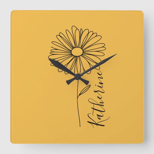 Personalized name April daisy Birth Flower Square Wall Clock (Front)