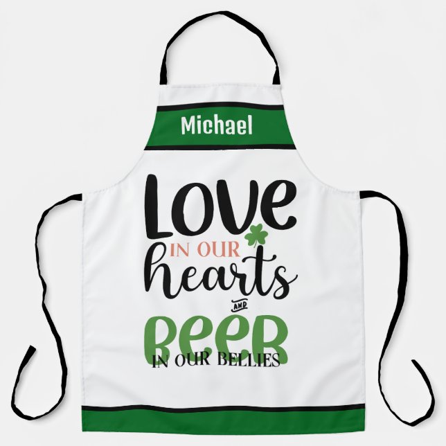 Personalized Name Aprons, Love in Our Hearts Beer Apron (Front)