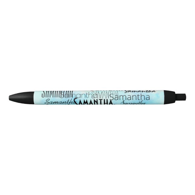 Personalized Name Aqua Blue White Pen (Front)