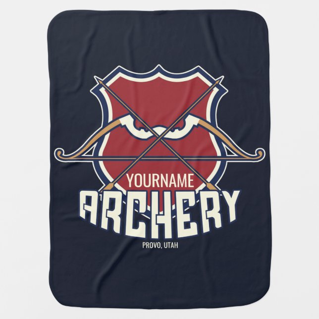 Personalized NAME Archery Sports Recurve Bow Arrow Baby Blanket (Front)