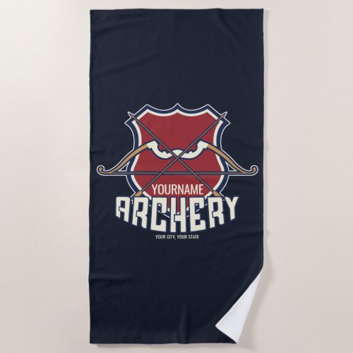Personalized NAME Archery Sports Recurve Bow Arrow Beach Towel