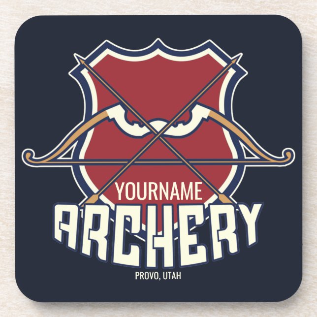 Personalized NAME Archery Sports Recurve Bow Arrow Beverage Coaster (Front)