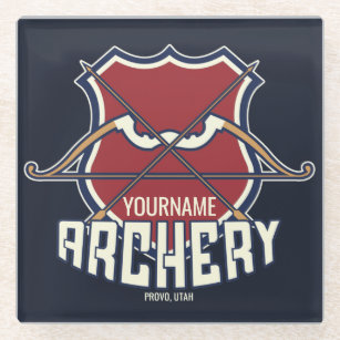Personalized NAME Archery Sports Recurve Bow Arrow Glass Coaster