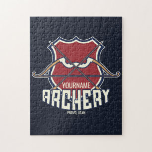 Personalized NAME Archery Sports Recurve Bow Arrow Jigsaw Puzzle