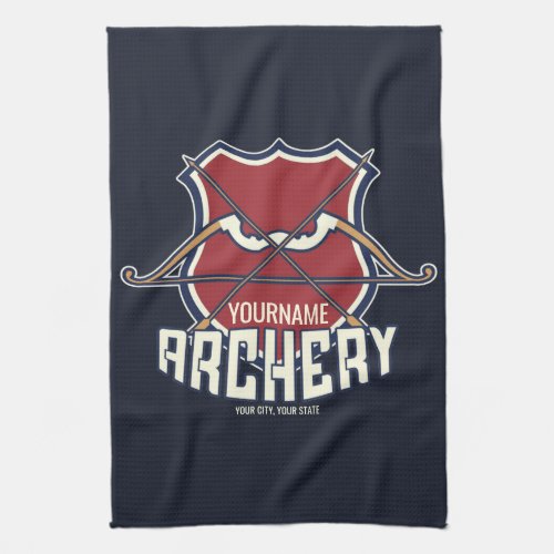 Personalized NAME Archery Sports Recurve Bow Arrow Kitchen Towel