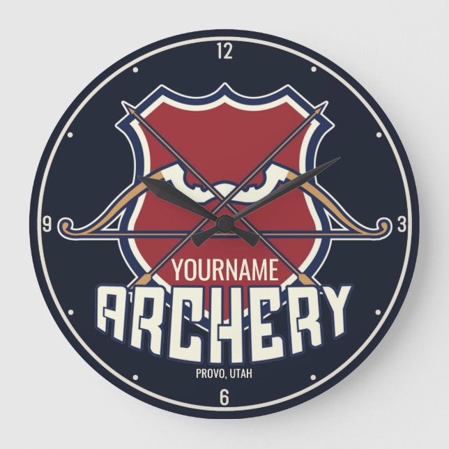 Personalized NAME Archery Sports Recurve Bow Arrow Large Clock (Front)