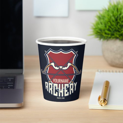 Personalized NAME Archery Sports Recurve Bow Arrow Paper Cups