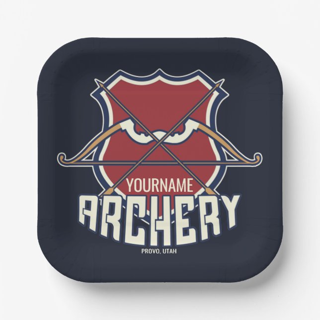 Personalized NAME Archery Sports Recurve Bow Arrow Paper Plates (Front)