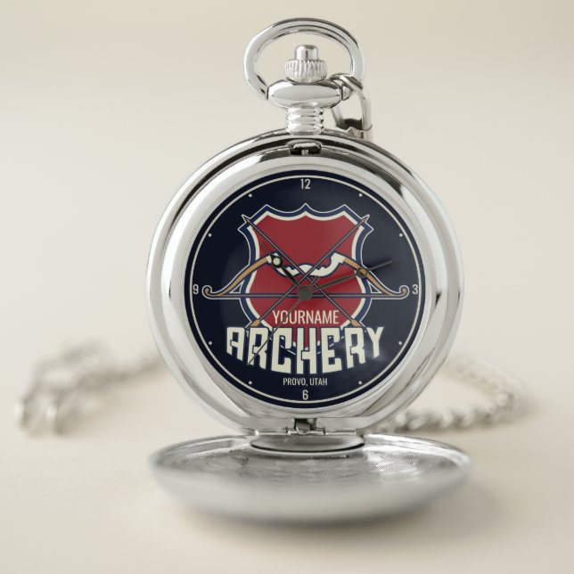 Personalized NAME Archery Sports Recurve Bow Arrow Pocket Watch (Inside)