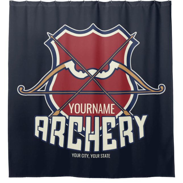 Personalized NAME Archery Sports Recurve Bow Arrow Shower Curtain (Front)