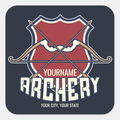 Personalized NAME Archery Sports Recurve Bow Arrow Square Sticker