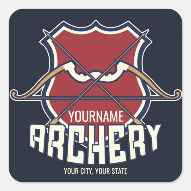 Personalized NAME Archery Sports Recurve Bow Arrow Square Sticker (Front)
