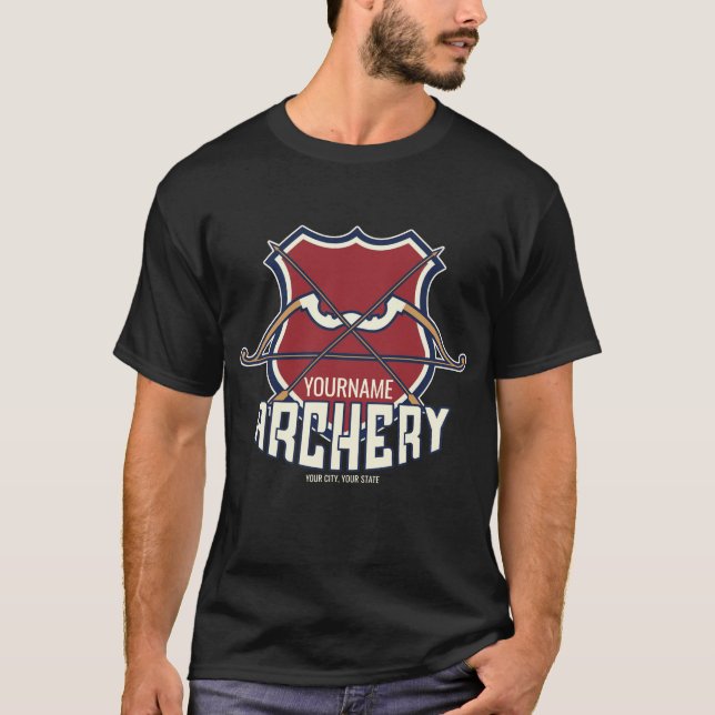 Personalized NAME Archery Sports Recurve Bow Arrow T-Shirt (Front)