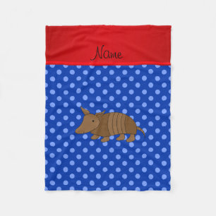 Personalized name armadillo blue polka dots fleece blanket
