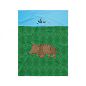 Personalized name armadillo green argyle fleece blanket