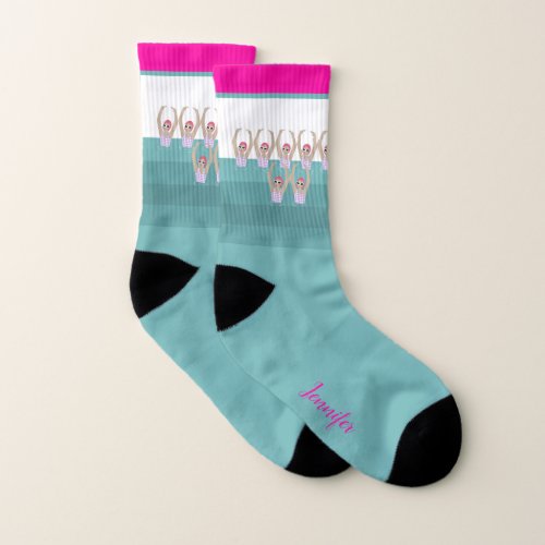 Personalized Name Artistic Swimmers Illustration  Socks