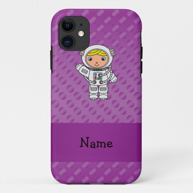 Personalized name astronaut purple polka dots Case-Mate iPhone case (Back)