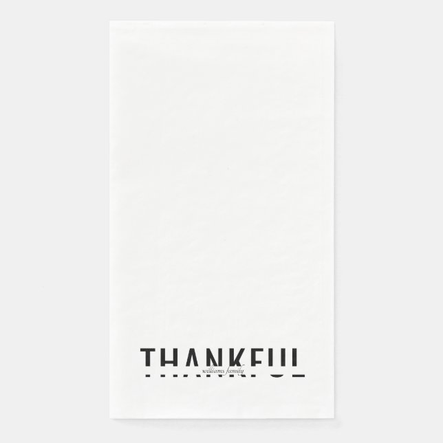 Personalized Name B/W Thankful Holiday Paper Guest Towels (Front)