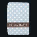Personalized Name Baby Blue Polka Dots Pattern iPad Mini Cover<br><div class="desc">A cute,  girly,  retro baby blue and white polka dot pattern background with a brown customizable name template.</div>