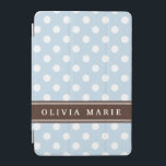 Personalized Name Baby Blue Polka Dots Pattern iPad Mini Cover<br><div class="desc">A cute, girly, retro baby blue and white polka dot pattern background with a brown customizable name template.</div>