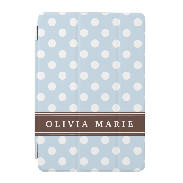 Personalized Name Baby Blue Polka Dots Pattern iPad Mini Cover (Front)