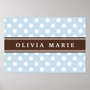 Personalized Name Baby Blue Polka Dots Pattern Poster
