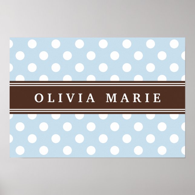 Personalized Name Baby Blue Polka Dots Pattern Poster (Front)